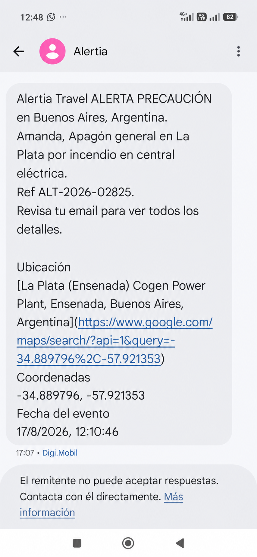 Travel alert received on the traveler's phone